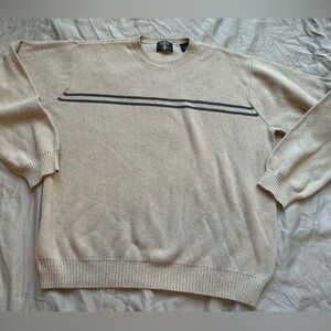 Arrow USA 1851 Mens Sweater L Beige Cotton Minimal Stripe Dark Academia Normcore
